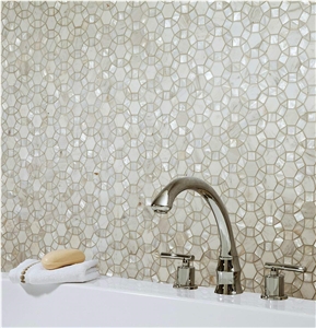 Backsplash Tile Marble Shell and Stone Pattern Mosaic Waterjet Design