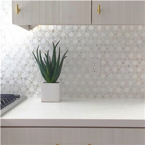 Backsplash Tile Marble Shell and Stone Pattern Mosaic Waterjet Design