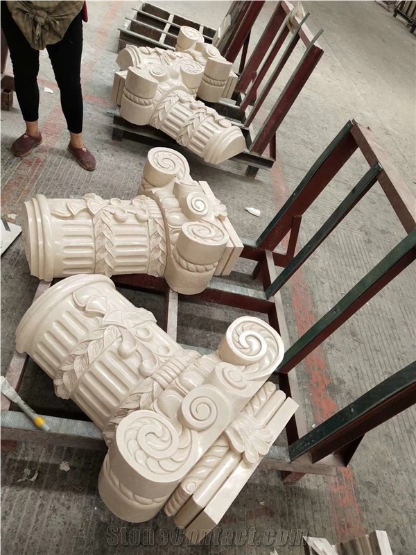 Columns Natural Stone Base ,Limestone Column Top Handcarved Sculptured