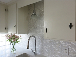 Inter-Locking Mother Of Pearl Subway Tile Backsplash for Kitchen