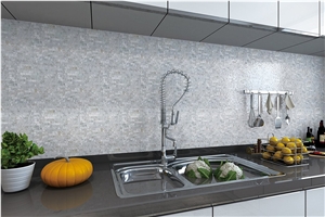 Inter-Locking Mother Of Pearl Subway Tile Backsplash for Kitchen