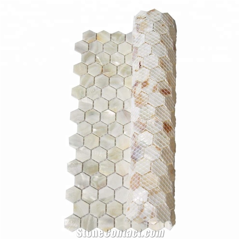 Oyster Shell Backsplash Tile Mini Hexagon Mosaic