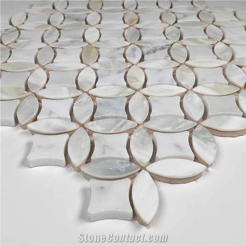 Oyster Shell with Carrara White Football Design Mosaic Pattern