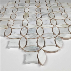 Oyster Shell with Carrara White Football Design Mosaic Pattern