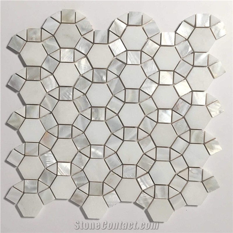 Oyster Shell with Sevic White Marble Football Mosaic Pattern