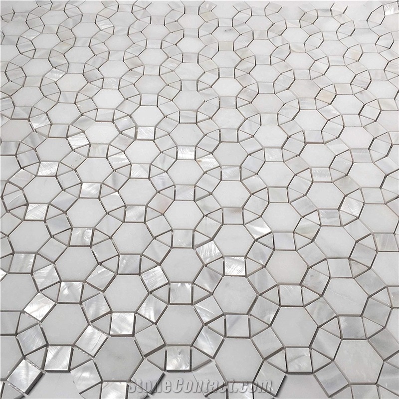 Oyster Shell with Sevic White Marble Football Mosaic Pattern