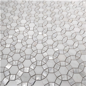 Oyster Shell with Sevic White Marble Football Mosaic Pattern