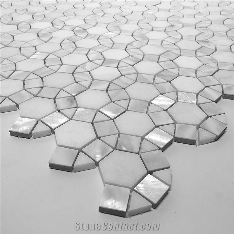 Oyster Shell with Sevic White Marble Football Mosaic Pattern