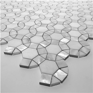 Oyster Shell with Sevic White Marble Football Mosaic Pattern