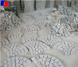 Fan Shape G603 White Grey Xiamen Price Cobblestone on Mesh Pavement