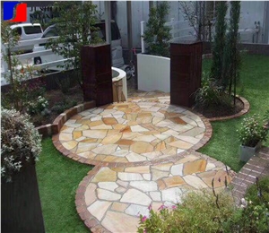 Golden Beige Quartzite Random/Irregular Flagstones Paver Flooring Tile