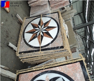 Natural Marble Waterjet Medallion Square Shape Rosette Decoration Tile