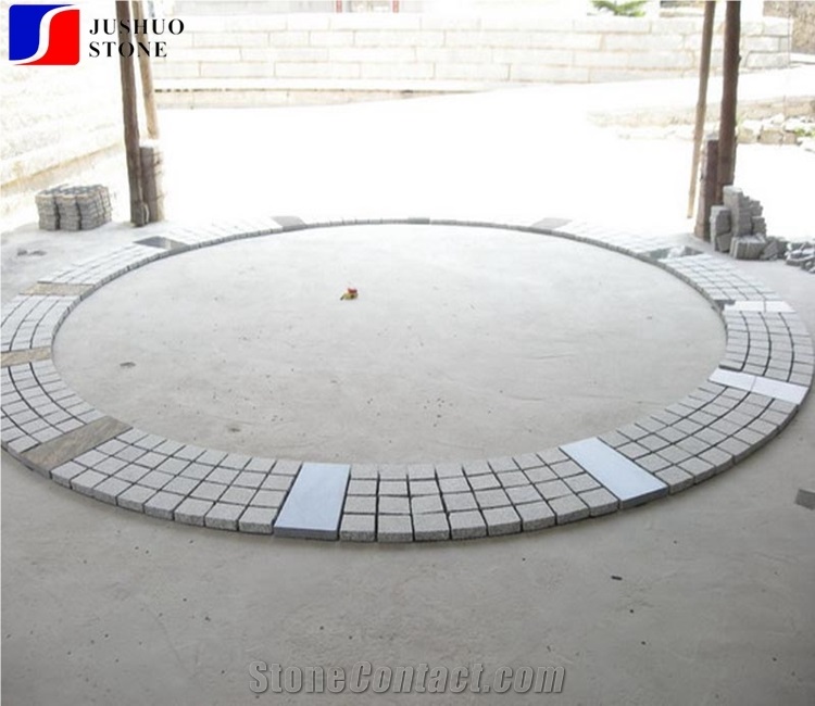 Rough Sawn Mesh G603+G654 Granite Paving Set Circle Shape Cobble Stone