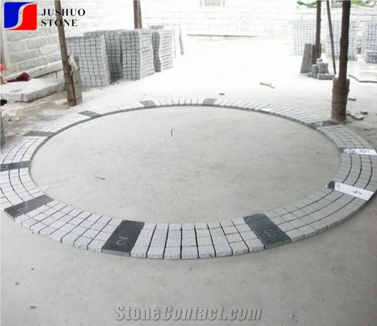 Rough Sawn Mesh G603+G654 Granite Paving Set Circle Shape Cobble Stone