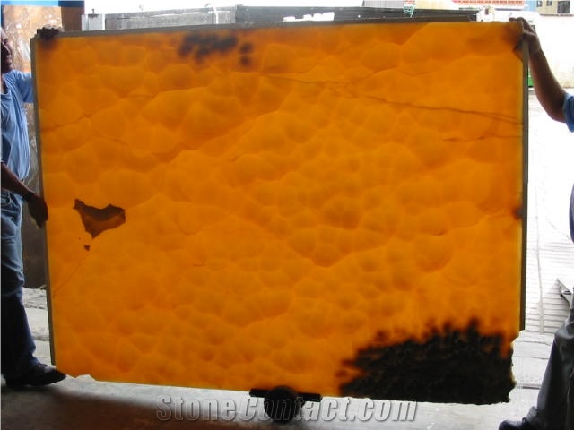 Naranja Orange Onyx Slab Translucent Golden Stone Cut to Size Floor Tiles