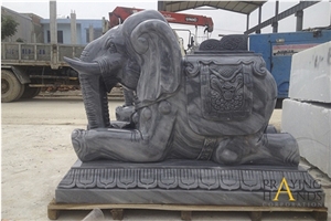 Elephant Stone Sculpture, Hand Carved Statue, Natural Stone