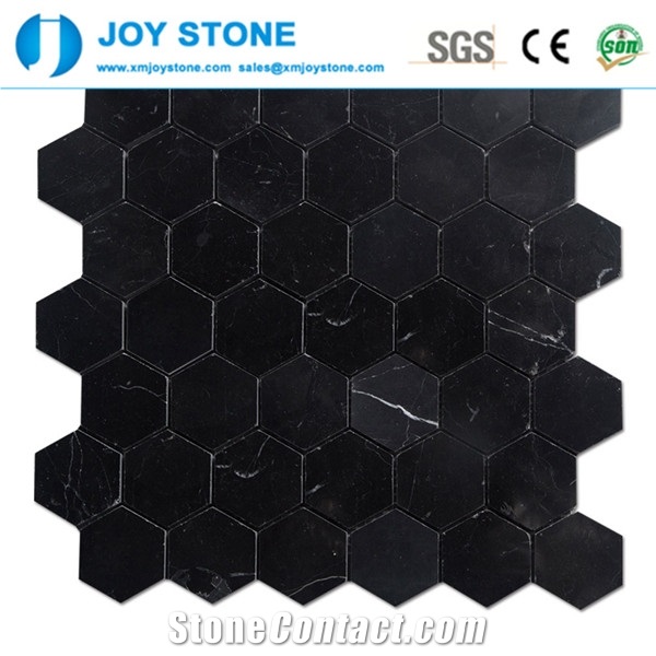 Mosaic Nero Marquina Marble Hexagon Pattern