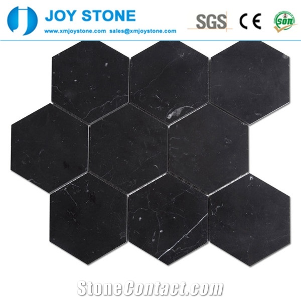 Mosaic Nero Marquina Marble Hexagon Pattern