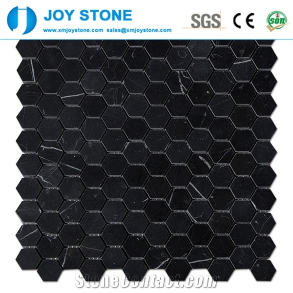 Mosaic Nero Marquina Marble Hexagon Pattern