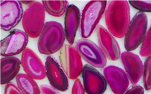 Backlit Pink Semiprecious Slabs Agate Panel