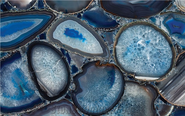 Blue Agate Semi-Precious Stone Slabs Wall