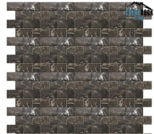 Dark Emperador Marble Polished Bevelled Brick Mosaic Tiles
