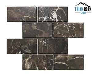 Dark Emperador Marble Polished Bevelled Brick Mosaic Tiles