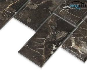 Dark Emperador Marble Polished Bevelled Brick Mosaic Tiles