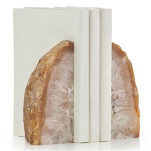 Elegant Roca Moda Polished White Agate Geode Bookends
