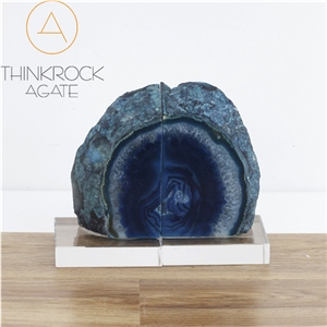 High-End Look Surrounding Blue Enhanced Polished Agate Rock Bookends