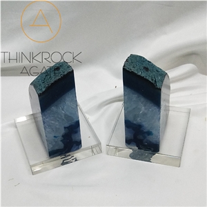 High-End Look Surrounding Blue Enhanced Polished Agate Rock Bookends