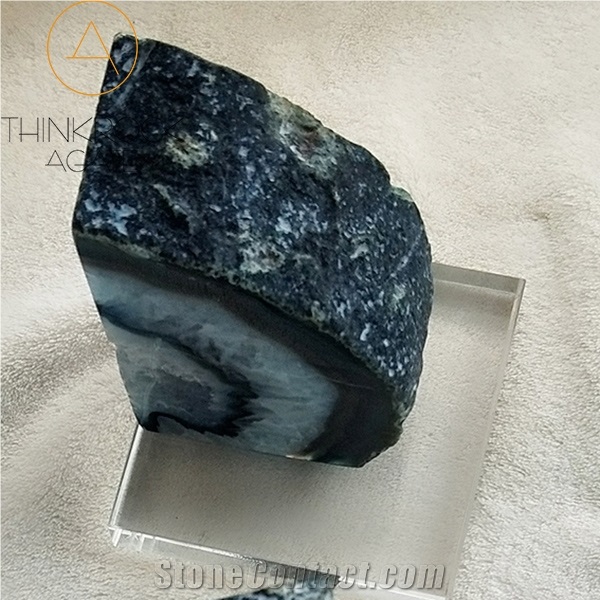 High-End Look Surrounding Blue Enhanced Polished Agate Rock Bookends