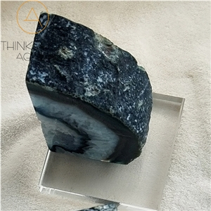 High-End Look Surrounding Blue Enhanced Polished Agate Rock Bookends