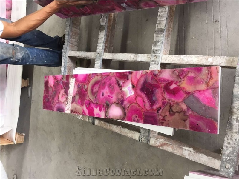 Pink Agate Gem Stone Tiles/Semi-Precious Stone Slabs/Gemstone