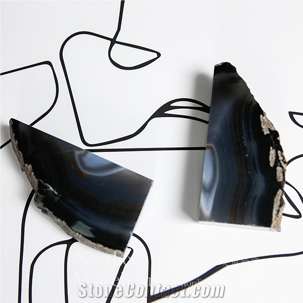 Polished Black Semi-Precious Bookends Stone