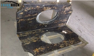 Polished Italian Portoro Golden Yellow Marble Bathroom Vanity Tops