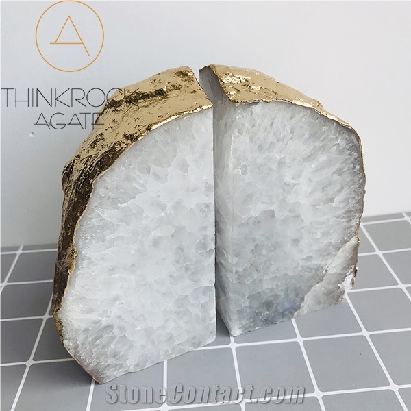 Premium Surface Teal Rainbow Veins Polished White Agate Cheap Bookends