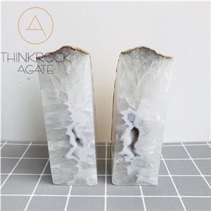 Premium Surface Teal Rainbow Veins Polished White Agate Cheap Bookends