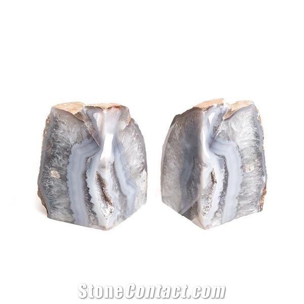 Solid Surface Roca Moda Polished Grey Agate Bookends for Sale