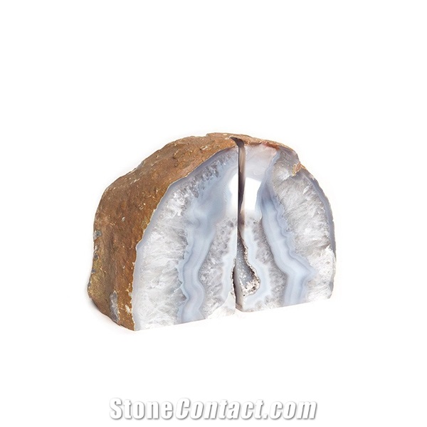 Solid Surface Roca Moda Polished Grey Agate Bookends for Sale