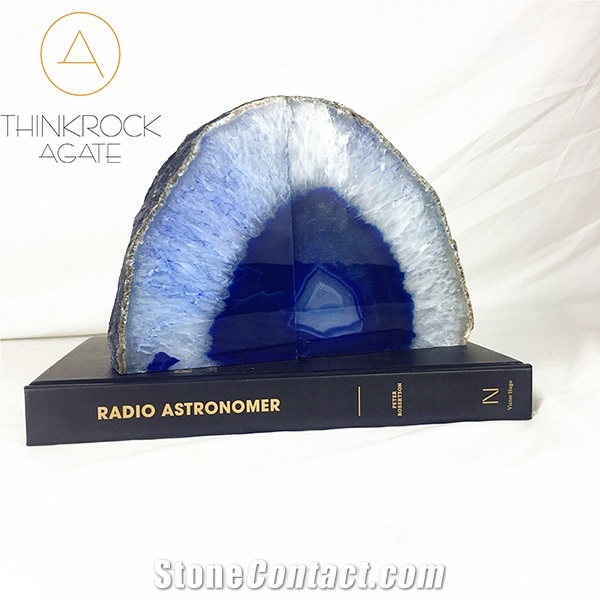 Stylish Appeal Center Pure Blue White Agate Geode Bookends