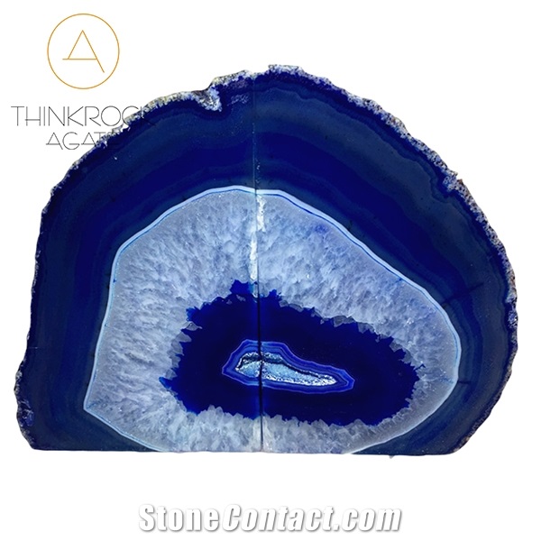 Stylish Appeal Center Pure Blue White Agate Geode Bookends