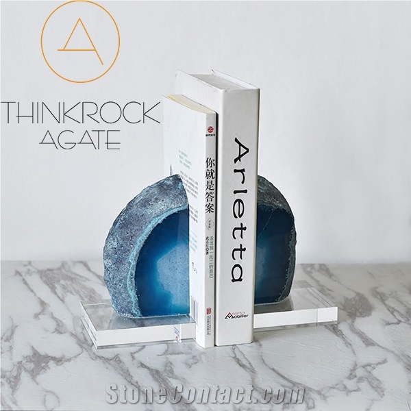 Stylish Appeal Natural Polished Blue Agate Geode Bookends