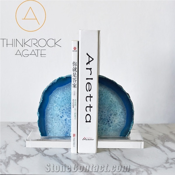 Stylish Appeal Natural Polished Blue Agate Geode Bookends