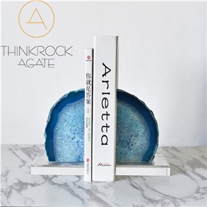 Stylish Appeal Natural Polished Blue Agate Geode Bookends