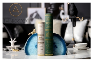 Stylish Appeal Natural Polished Blue Agate Geode Bookends