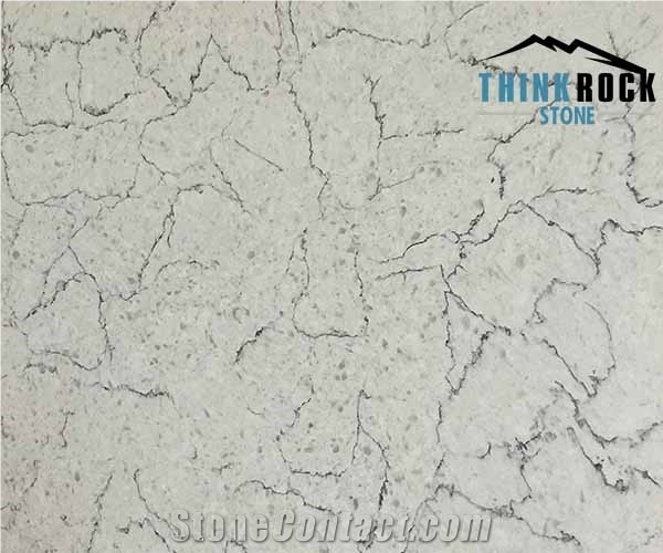 White Quartz with Dark Gray Vein Slabs Polished