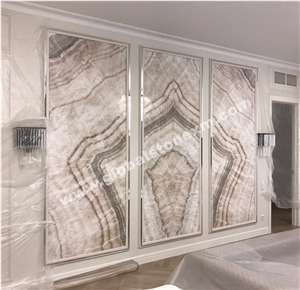 Translucent/Transparent China Beige/White Onyx Slabs Tile Feature Wall