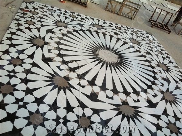 Volakas White,Black Marquina,Floor Medalions