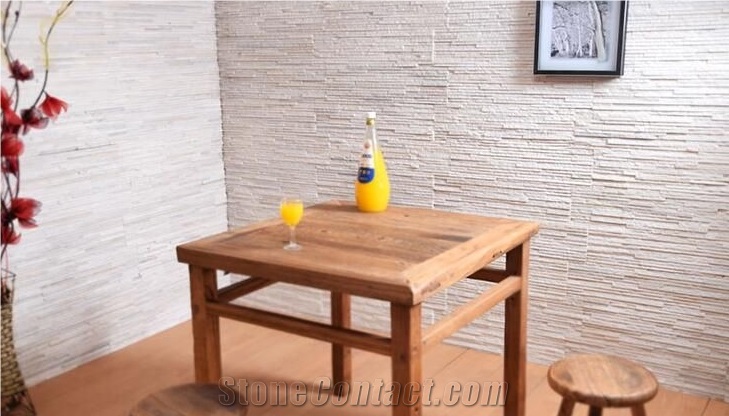 China White Quartite Veneer Stone Stacked Stone Wall Cladding